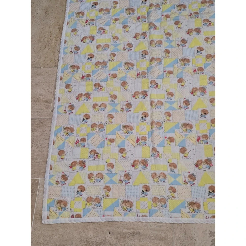 Vintage Lil Shavers Patchwork Baby‎ Quilt Child Yellow Little 1970 Mop Top Hair